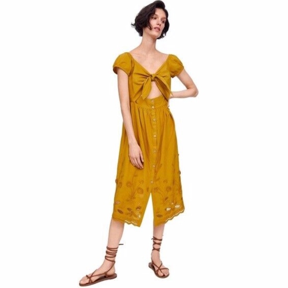 zara mustard midi dress